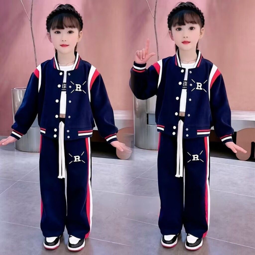 2023 New Girls‘ Spring Suits Internet Celebrity Girl Fashionable Children‘s Spring and Autumn Baseball Uniform Coat Two-Piece Set