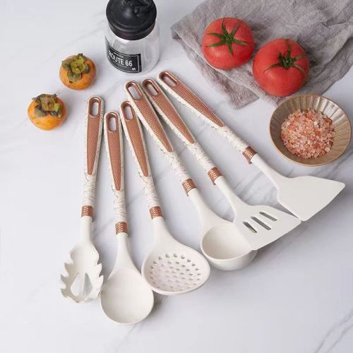 marbling silicone kitchenware set household food grade high temperature resistant cooking spoon shovel 7-piece set with storage rack