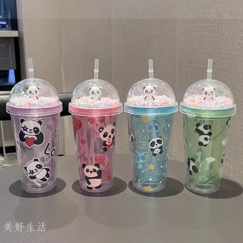 new hot selling panda double layer plastic cold water cup foreign trade export online hot selling water cup cup