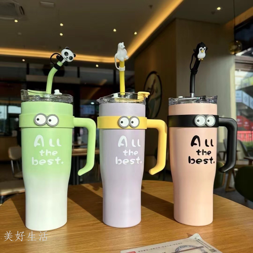 new big eyes cute cartoon dust cover handle straw cup cute shape inside foreign trade water cup cup