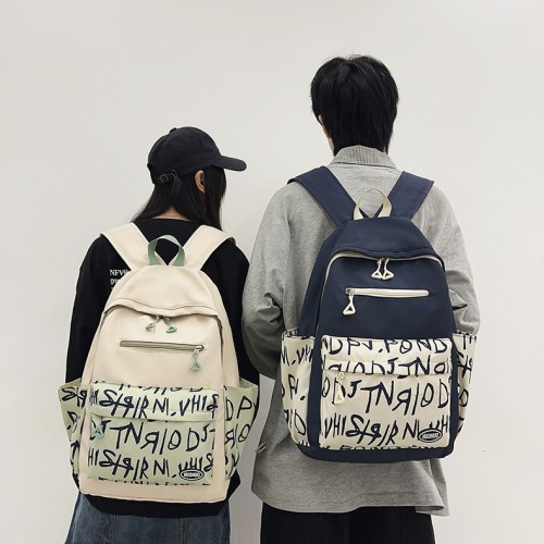 casual backpack women‘s printed junior high school schoolbag simple college student color matching fashion campus backpack