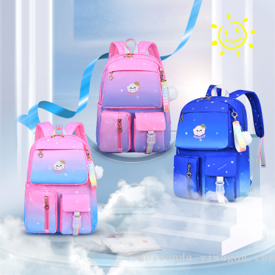 2023 New Gradient Multi-Compartment Student Schoolbag Grade 1-6 Burden Reduction Spine-Protective Backpack Wholesale