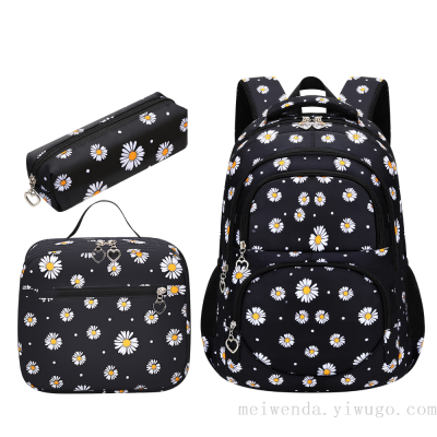 Cross-Border Fashion Little Daisy Three-Piece Student Schoolbag Large Capacity Burden Alleviation Backpack