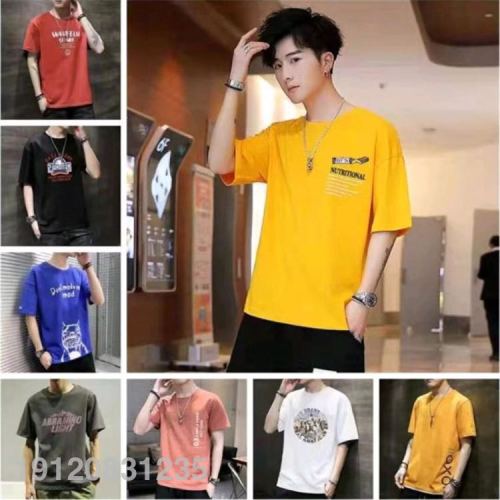 2024 short-sleeved t-shirt men‘s summer new round neck cotton loose large size men‘s hong kong style top base half sleeve stall