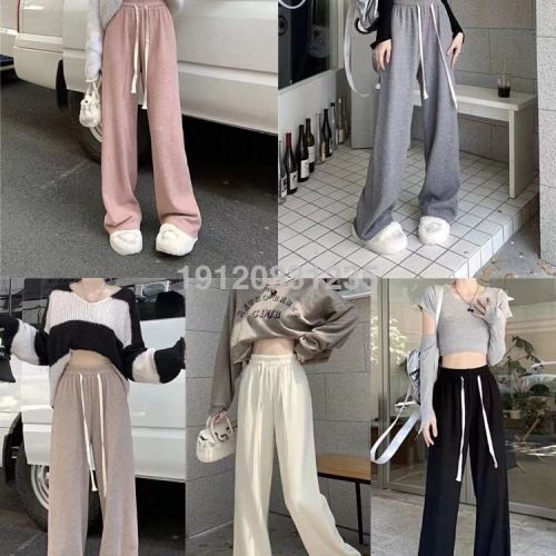 Foreign Trade Live Streaming Cashmere-like Wide-Leg Pants Velvet Padded Casual Pants Women‘s Autumn and Winter High Waist All-Matching Drooping Straight Mop Trousers