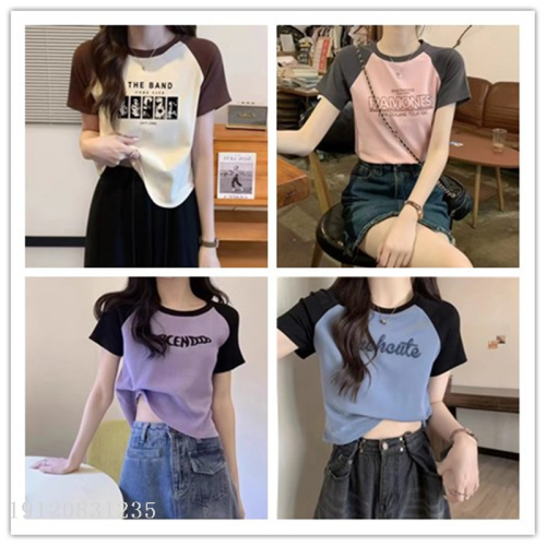 women‘s raglan short-sleeved t-shirt summer slim fit slimming and short cotton half-sleeve bottoming shirt top stall clothing wholesale