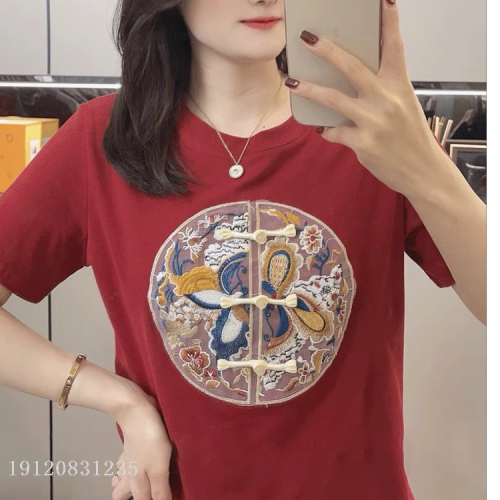 new age-reducing loose large version chinese style buckle printing fashion all-match round neck short sleeve t-shirt female factory direct sales