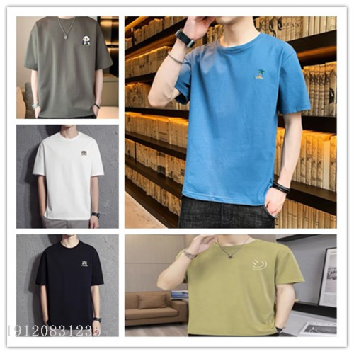 popular men‘s summer new cotton embroidered round neck short sleeve bottoming t-shirt loose-fitting casual t-shirt manufacturer direct wholesale goods