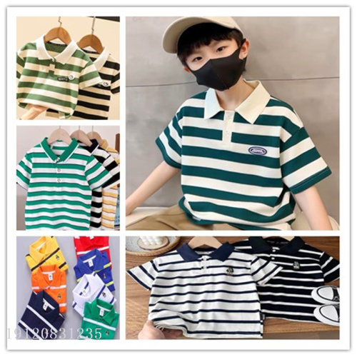 boys‘ short-sved  shirt 2024 summer children‘s korean-style striped short-sved wholesale children‘s casual cotton t-shirt