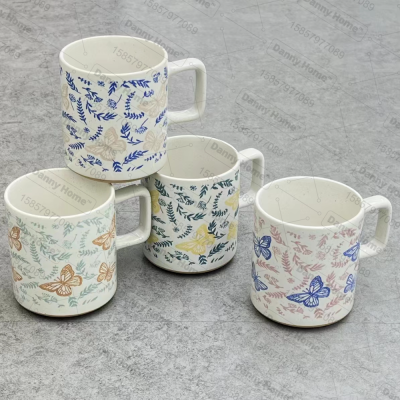 Danny Home Ceramic Mug 380ml Large Capacity Household Coffee Cup Milk Cup Floral Printing