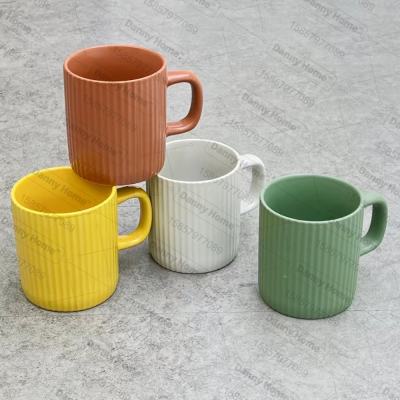 Danny Home Ceramic 350ml Mug Macron Color Stripe Tumbler Household Milk Cup Solid Color