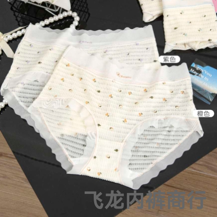 women‘s underwear floral seersucker briefs mid-waist nude feel skin-friendly elegant comfortable domestic wholesale foreign trade in stock