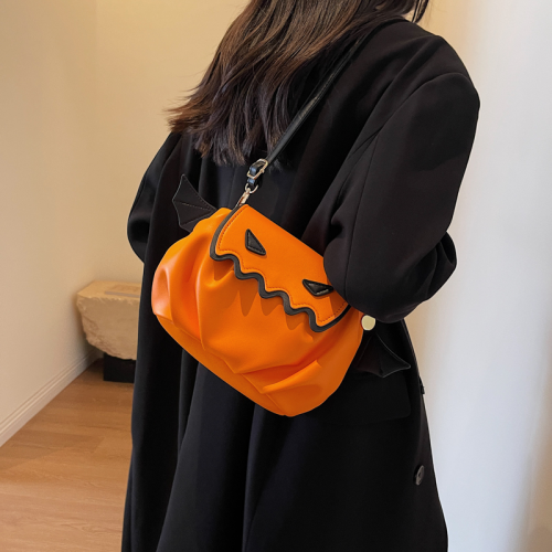 halloween funny pumpkin bag 2023 new fashion color contrast personalized creative trendy one-shoulder women‘s bag cartoon crossbody bag