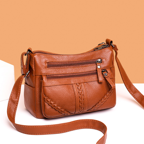 2023 autumn and winter new crossbody bag mom shoulder bag washed soft leather women‘s pouches middle-aged and elderly versatile women‘s bag