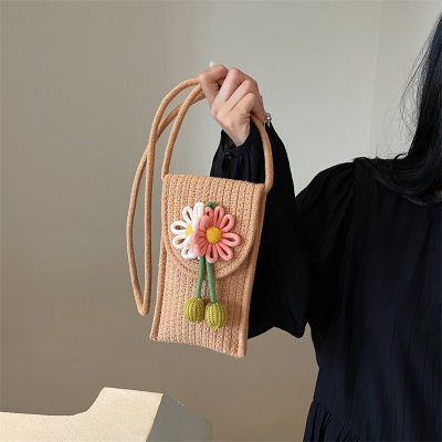 2024 Western Style Exquisite Fashion Flower Woven Bag Female All-Match Mobile Phone Bag High Sense Trendy Crossbody Bag