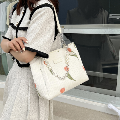 Large capacity bag for women's 2024 new summer trend versatile jacquard handbag versatile canvas tote bag trendy women's
