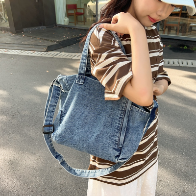 Shoulder Large Capacity Retro Washed Canvas Bag Shopping Bag Simple and Lightweight Commuting Solid Color Tote