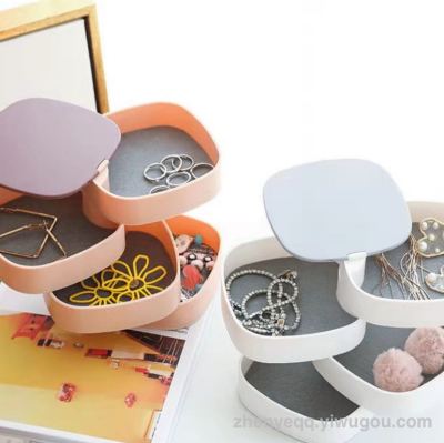 Jewelry Storage Box Exquisite Small Ear Rings Jewelry Box Small Japanese Jewelry with Mirror