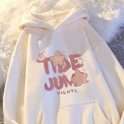 first single drop 2024 new autumn and winter middle and big children girls children letter printing hooded fleece lined sweater top
