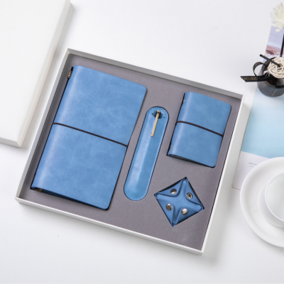 Fresh Blue Journal Book Gift Box School Logo Notebook Card Holder Pencil Case Coin Purse Stationery Set