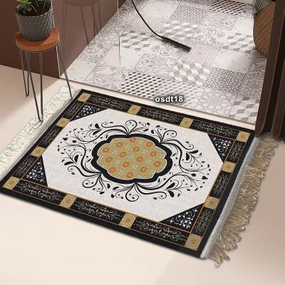 Tassel Carpet Doormat Kitchen Mat Crystal Velvet Door Mat Geometric Pattern Bedroom Tassel Bedside Blanket