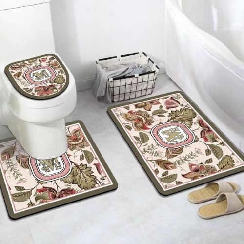 printed 3d toilet three-piece floor mat bathroom toilet cover u-shaped mat rectangular absorbent floor mat two-piece carpet