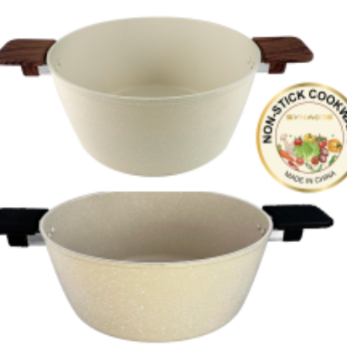 4.0仿压复底汤锅 (白色麦饭石) 不干胶手握双耳木纹加厚加深不沾