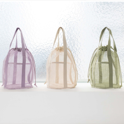 Travel Storage Bag Mesh Hollow out Handbag Drawstring Drawstring Pocket Folding Ultra-Light Beach Bag Wash Bag