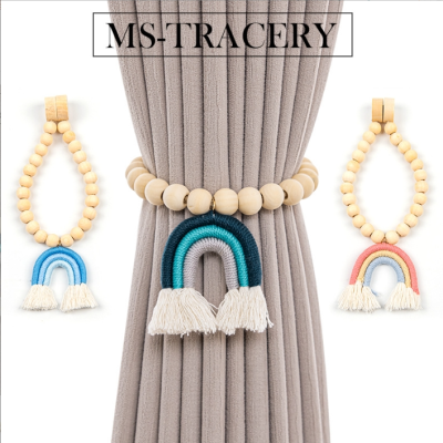 New Simple Three-Color Rainbow Tassel Pendant Curtain Magnetic Buckle Spot Punch-Free Installation-Free Curtain Strap