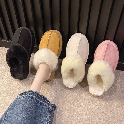 Snow Boots Foreign Trade Fluffy Slippers Women‘s Autumn and Winter New Outdoor Flat Warm Slugged Bottom Closed-Toe Slippers Wholesale