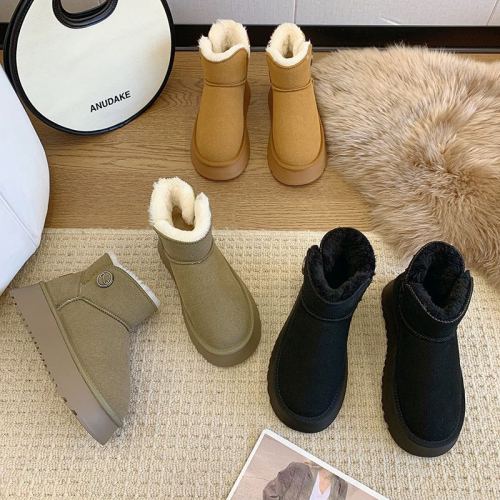 Mid-Calf Length Snow Boots Women‘s 2023 New Fur Integrated Thick Bottom Anti-Slip plus Velvet Thick Cotton Shoes Women‘s Winter Warm