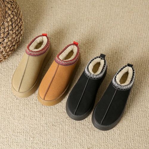 2023 new anti-water leather snow boots women‘s winter warm non-slip thick fleece-lined platform cotton shoes cotton boots
