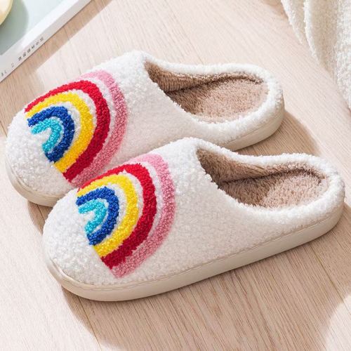 spot new comfortable home rainbow smiley face christmas winter cotton slippers men and women couple models warm expression hot
