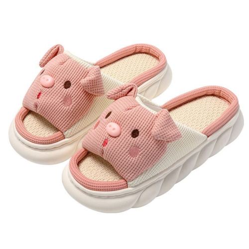 new foreign trade folding ears pink pig cotton-filled cartoon indoor and outdoor home thickened linen slippers four seasons cotton and linen slippers