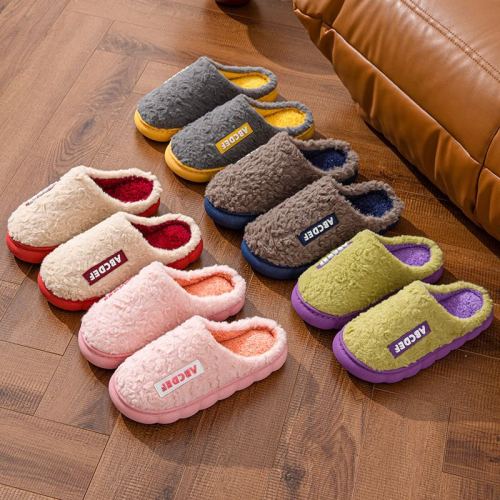 abcd english men‘s and women‘s autumn and winter indoor and outdoor couple warm cotton slippers simple fluffy slippers foreign trade popular style new