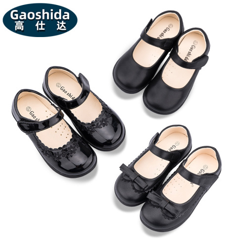 girl‘s black student leather shoes matte surface school shoes performance shoes matte casual soft soled princess shoes medium and large children handmade