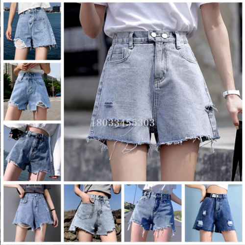 high waist women‘s denim shorts summer new women‘s ripped jeans hot pants foreign trade live stall wholesale