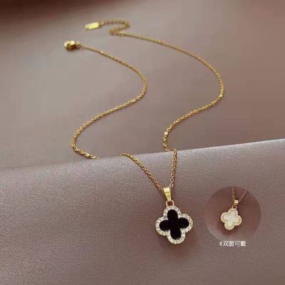Best-Seller on Douyin Double-Sided Clover Titanium Steel No Fading Necklace Wholesale Female Special Interest Light Luxury Copper 18K over Rhinestone Jewelry