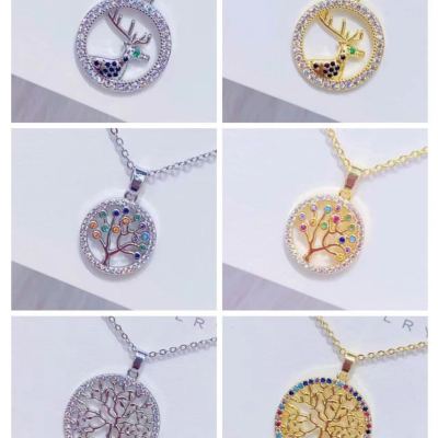 Trendy European and American Foreign Trade Cross-Border Micro-Inlaid Copper-Plated Gold Hollow Zircon Color-Preserving Tree of Life Necklace Pendant Ornament