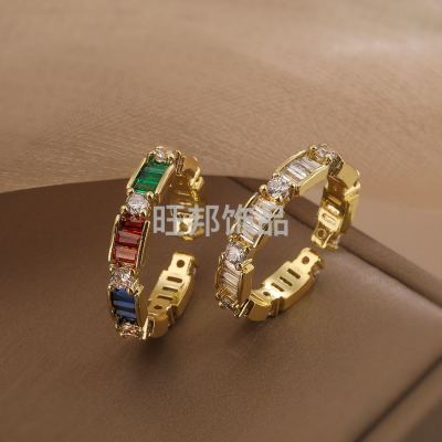 Aogu Fashion Simple Copper Plating 18K Gold Open-End Zircon Ring Female Ins Internet Celebrity Niche Personality Ring