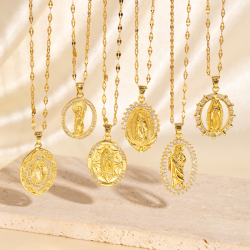 european copper zircon electroplated real gold oval portrait pendant necklace european and american style light luxury niche necklace wholesale