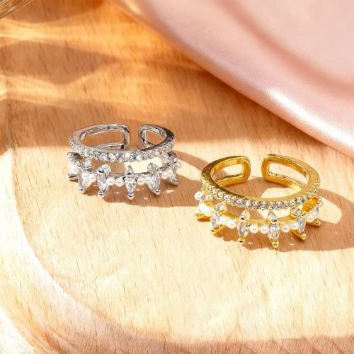 欧美镂空双圈几何珍珠柳丁开口食指戒女轻奢高级时尚个性戒指批发