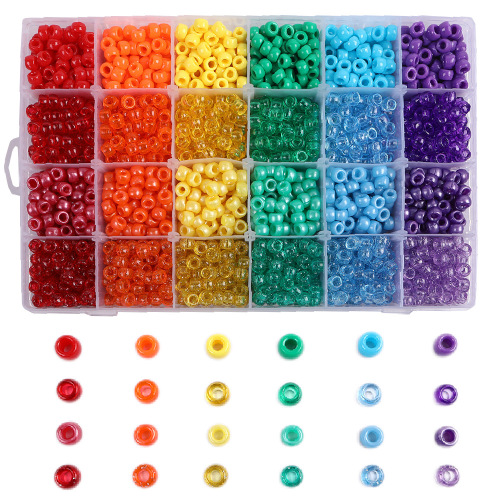 Cross-Border 6x9mm Plastic Rainbow Large Hole Barrel Beads 24 Grid Boxed DIY Jewelry Bracelet Necklace Making Accessories