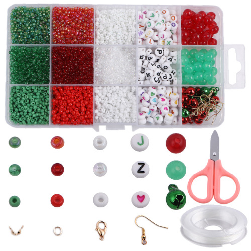 Cross-Border Hot Selling Solid Color 3mm Rice Beads Baking Paint Glass Beads 15 Grid Christmas Combination Set DIY Jewelry Accessories