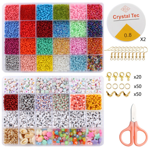 cross-border hot sale real color 3mm small rice beads paint glass beads 48 grid with letter combination set diy jewelry accessories
