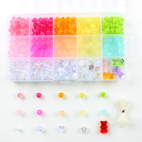 Cross-Border 15-Grid Crack Bead Kit Acrylic Frosted Bear Bead Set Handmade DIY Beaded Bracelet