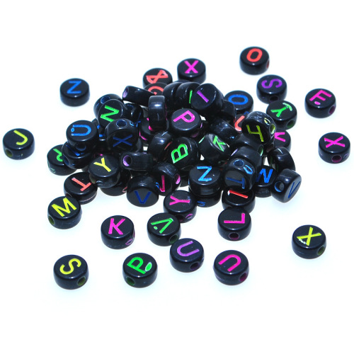 Children‘s Toy DIY Beaded 4x7mm Black Background Fluorescent Letters Flat round English Beads Acrylic Puzzle Scattered Beads