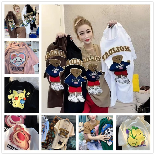 Women‘s New high-End Short-Sleeved T-shirt Korean Style Large Version Doll Cartoon Pattern Three-Dimensional Feet Factory Direct Sales