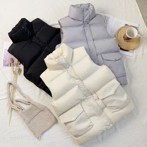 2023 Korean Style Disposable Glossy down Cotton Vest Women‘s Short Loose Lapel Vest Winter Wear Waistcoat Vest