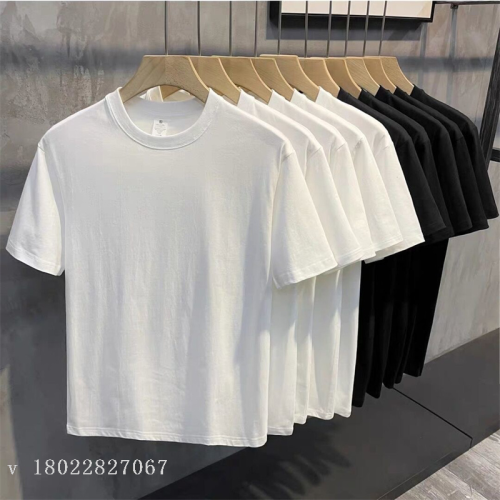 Pure Color Cotton Loose T-shirt Black and White Men‘s Short-Sleeved Men‘s and Women‘s off-Shoulder Hong Kong Style Half Sleeve